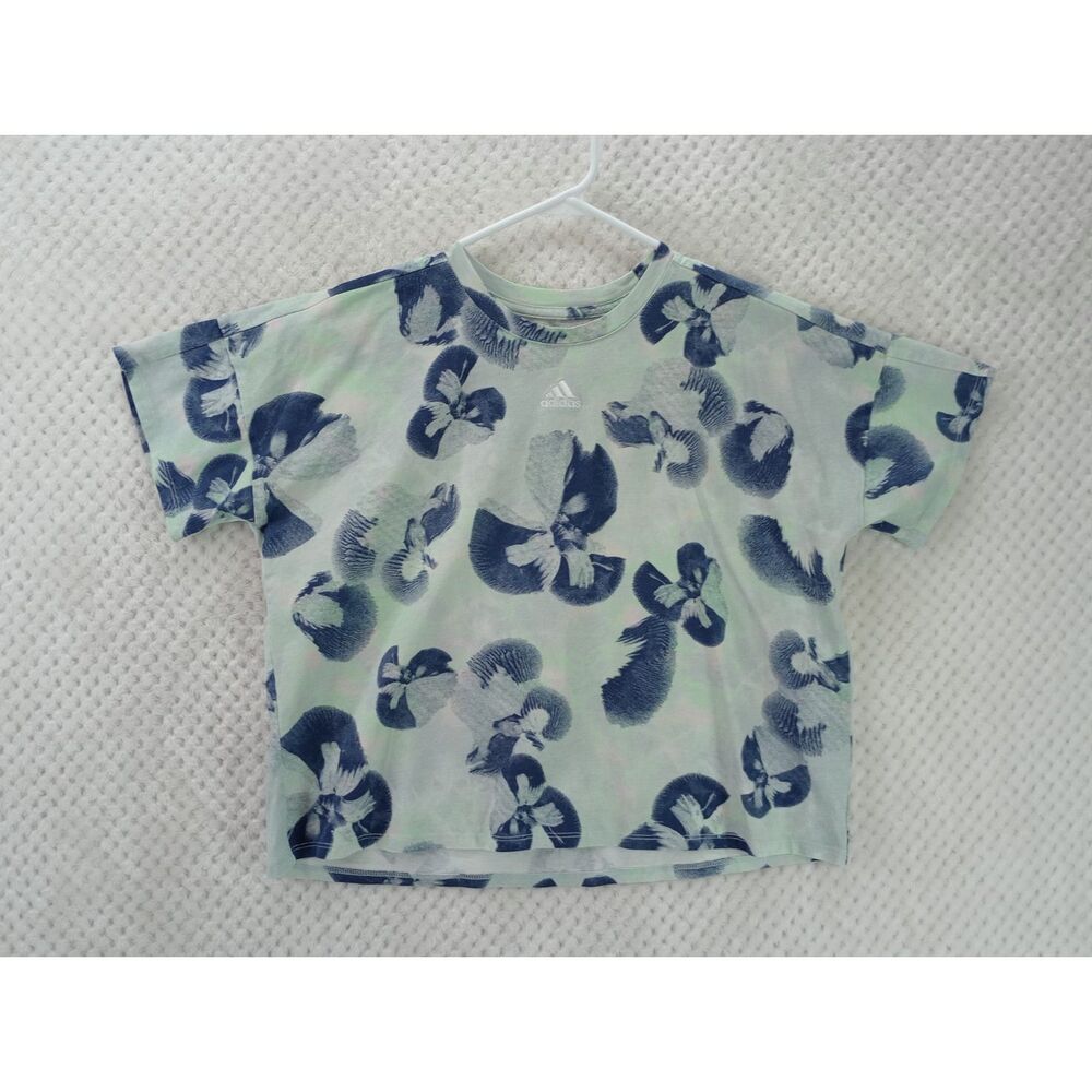 Adidas Girls XL Scoop neck Green All Over Print Loose Box Tee